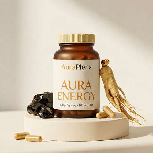 Aura Energy — Adaptógenos Shilajit, Rhodiola y Ginseng · 60 Cápsulas