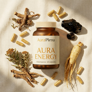 Aura Energy — Adaptógenos Shilajit, Rhodiola y Ginseng · 60 Cápsulas