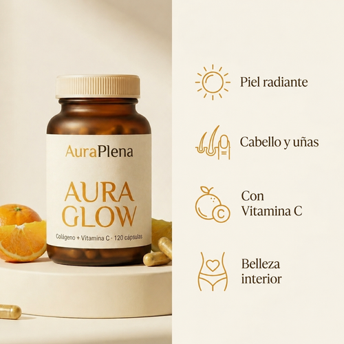 Aura Glow — Colágeno Hidrolizado + Vitamina C · 120 Cápsulas